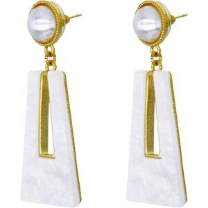 White & Gold Geometric Statement Jewelry Dangle Drop Earrings for Women